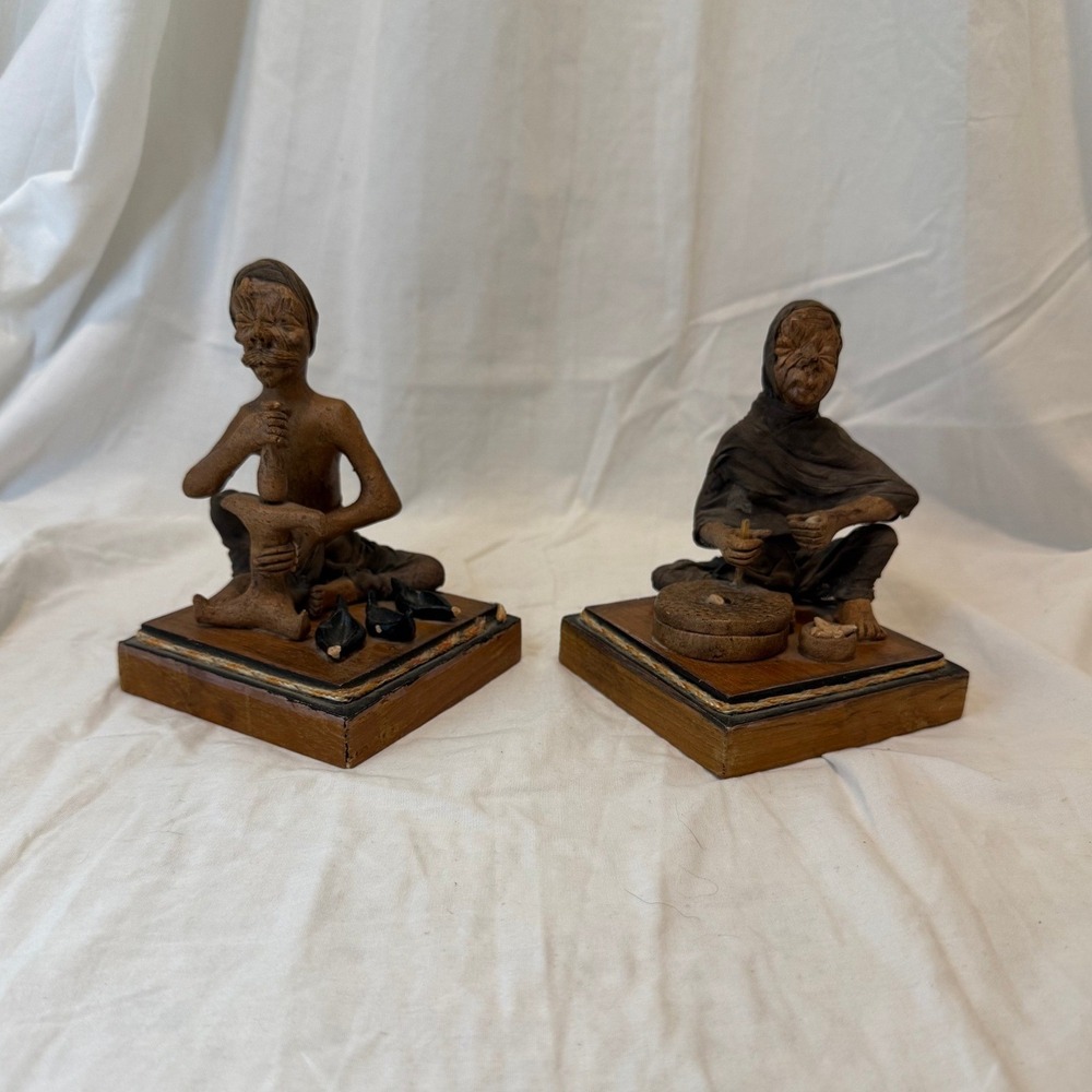 Vintage Mexican Paper Mache Folk Art Figurines Peasant Couple Market Vendors Set